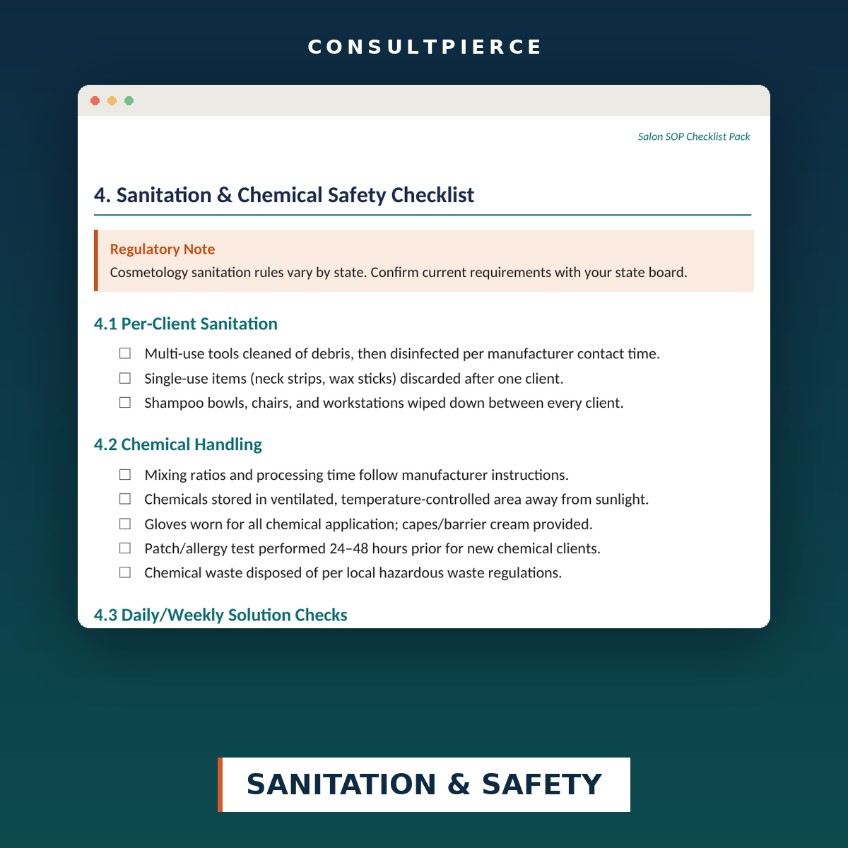 Salon SOP Checklist Pack - Sanitation and Safety preview