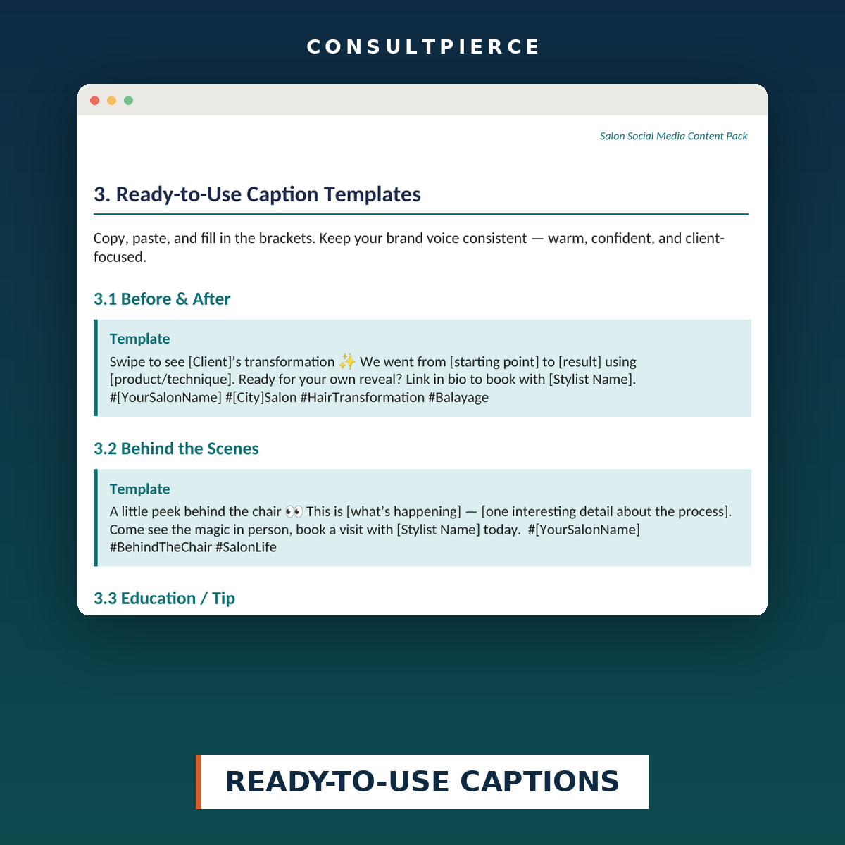 Salon Social Media Content Pack - Ready-to-Use Captions preview
