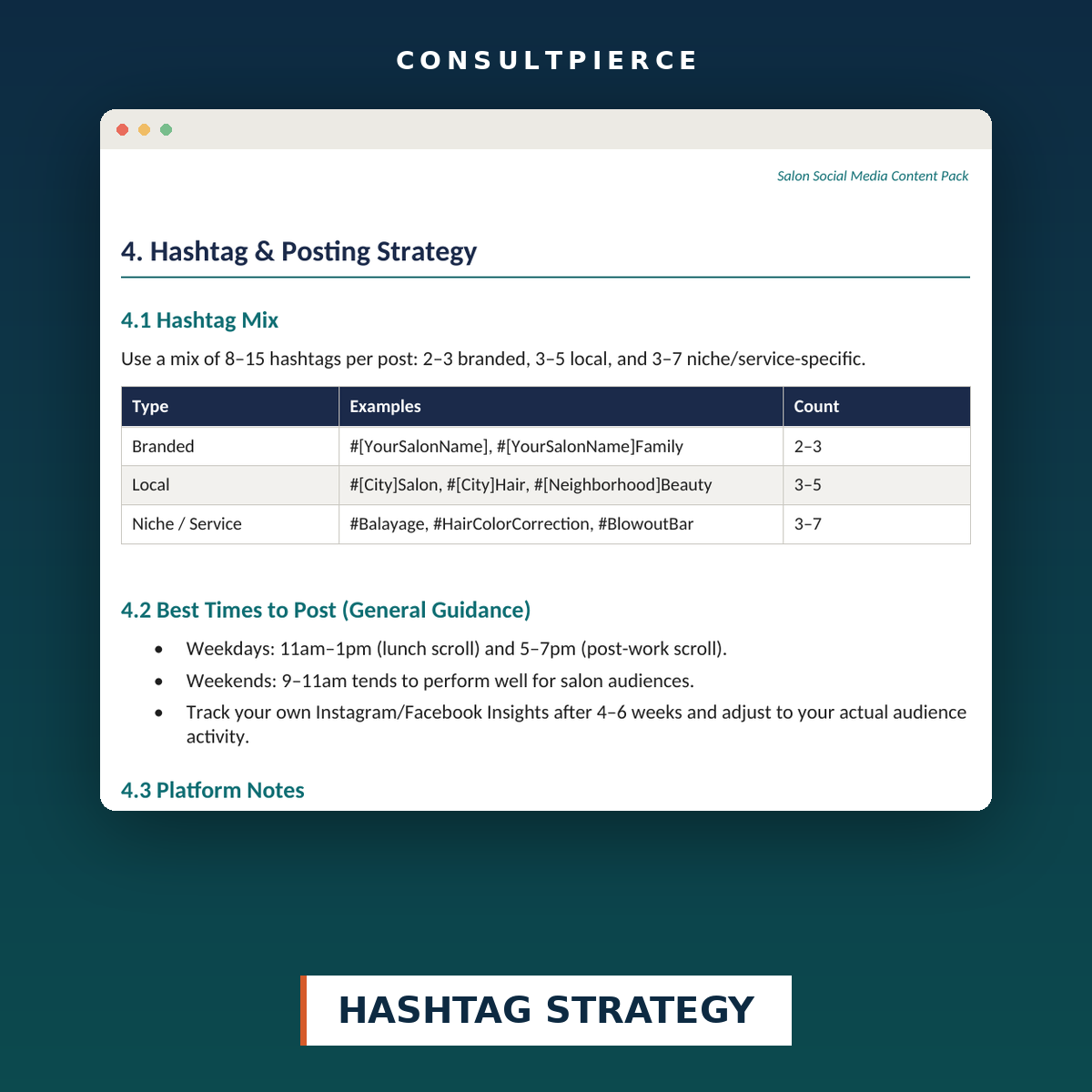 Salon Social Media Content Pack - Hashtag Strategy preview