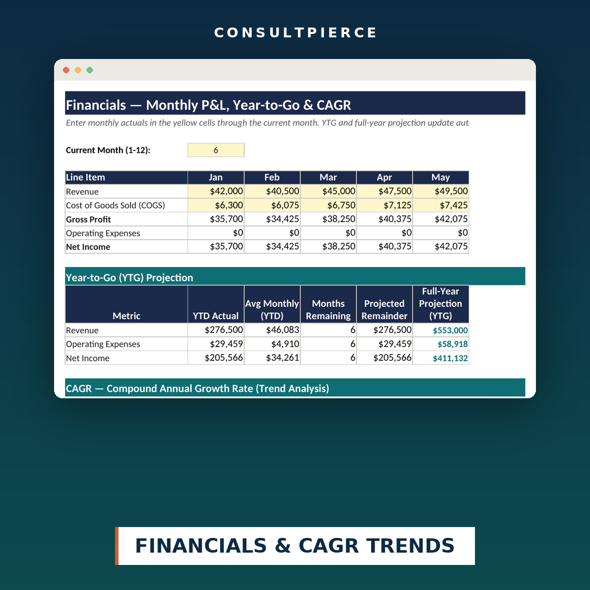 Salon Master Dashboard - Financials and CAGR trends view
