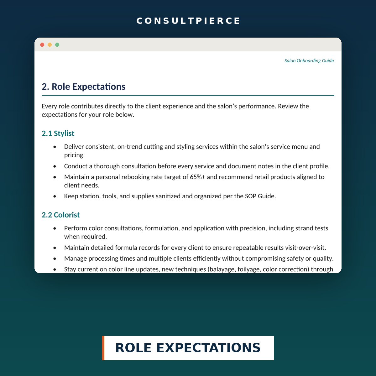 Salon Onboarding Guide - Role expectations page